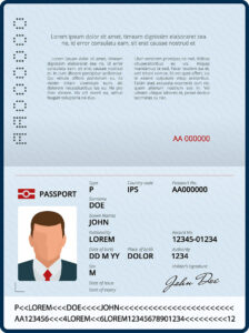 vector blank open passport template. international passport with sample personal data page. document for travel and immigration. isolated vector illustration